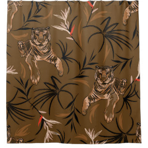 Cortina Para Box Padrão de Flor do Paraíso dos Tigres Tropicais