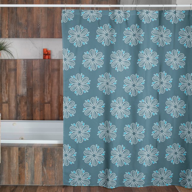 Cortina Para Box Padrão de Flor em azul e branco (Criador carregado)