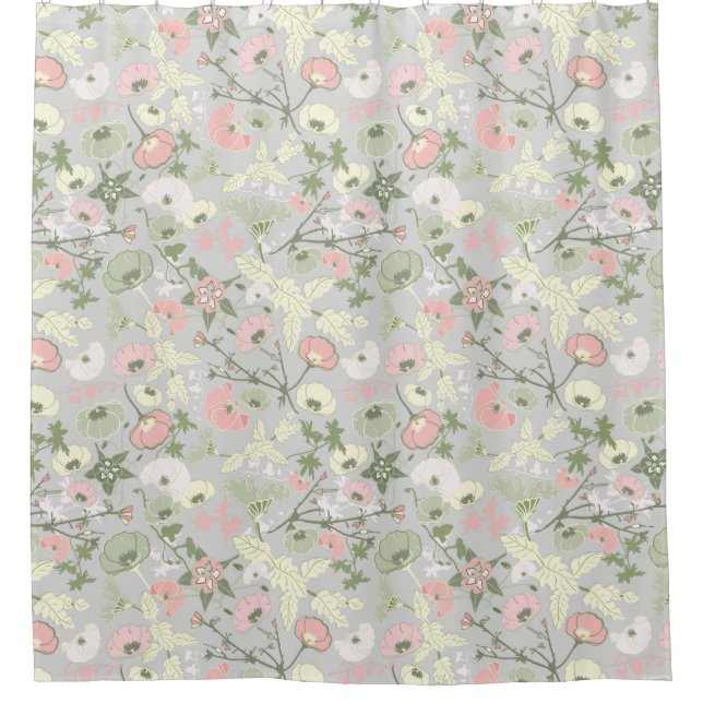 Cortina Para Box Padrão de Flor Floral Verde Rosa (Frente)