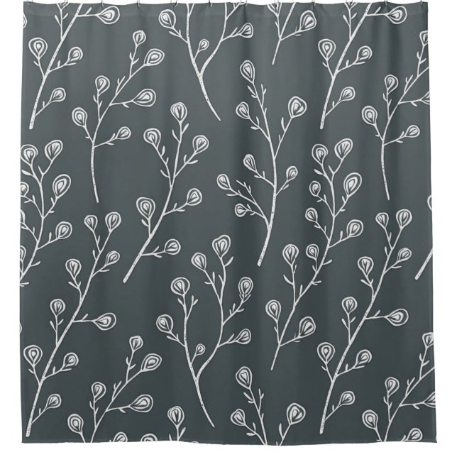Cortina Para Box Padrão de flor selvagem branca (Frente)