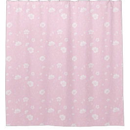 Cortina Para Box Padrão de Flor Silvestre Rosa e Branco Atenuado