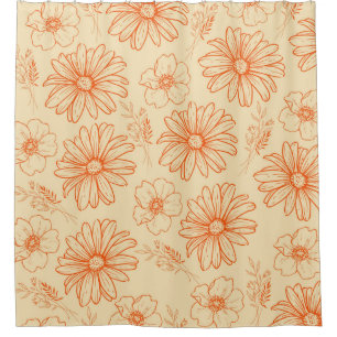 Cortina Para Box Padrão de Flor Y2K da Imagem Retroativa Laranja