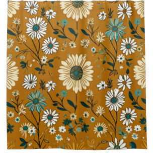 Cortina Para Box Padrão de Flores de Mostarda Retro de Outono