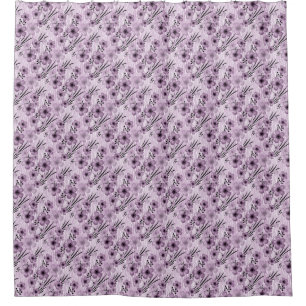 Cortina Para Box Padrão de flores lilás sobre fundo de tigre