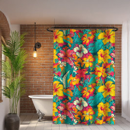 Cortina Para Box Padrão de Flores Tropicais Coloridas