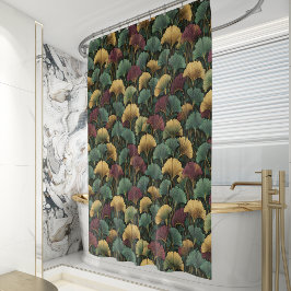 Cortina Para Box Padrão de Folha de Ginkgo Burgundy Verde Azul 