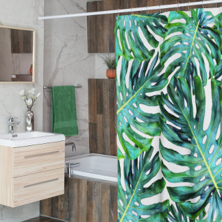 Cortina Para Box Padrão de Folha de Monstera de Praia Tropical Mode