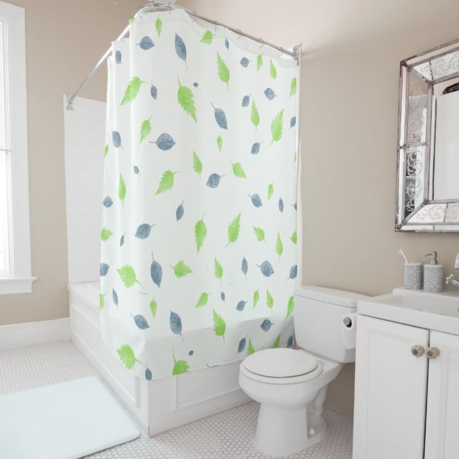 Cortina Para Box Padrão de Folhas Azul e Verde (In Situ)