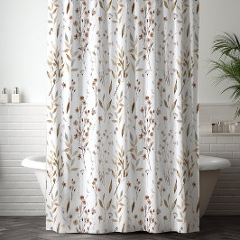 Cortina Para Box Padrão de Folhas de Flores Silvestres Marrons Eleg