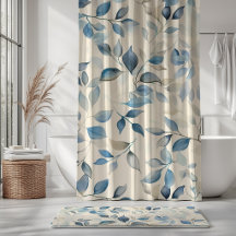 Padrão de Folhas em Aquarela Azul Bege Creme