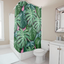 Cortina Para Box Padrão de Folhas Tropicais - Folhagem Verde