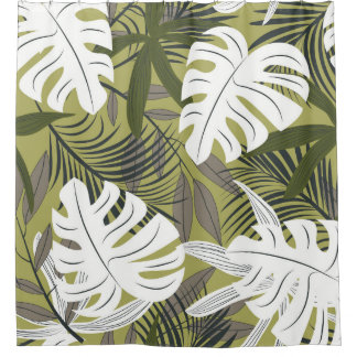 Cortina Para Box Padrão de Folhas Tropicais Vibrantes