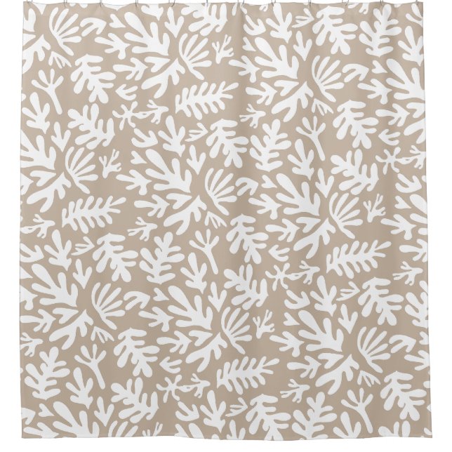 Cortina Para Box Padrão de Formas Botânicas Neutras Bege Boho (Frente)