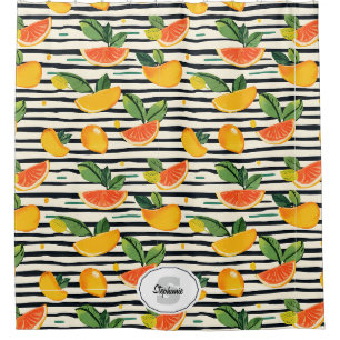 Cortina Para Box Padrão de Fruta de Citros Vibrante com Folhas Verd