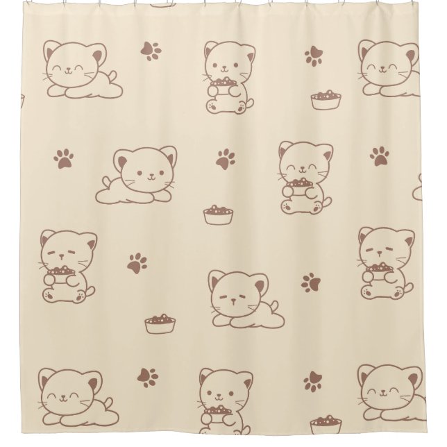 Cortina Para Box Padrão de Gato Bege Fofo (1) (Frente)