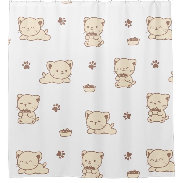 Cortina Para Box Padrão de Gato Bege Fofo (2) (Frente)