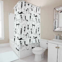 Cortina Para Box Padrão de Gato Preto Esbranquiçado Whimsical