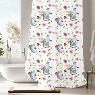 Cortina Para Box Padrão de Gatos de Gatinhos de Cinza Feliz