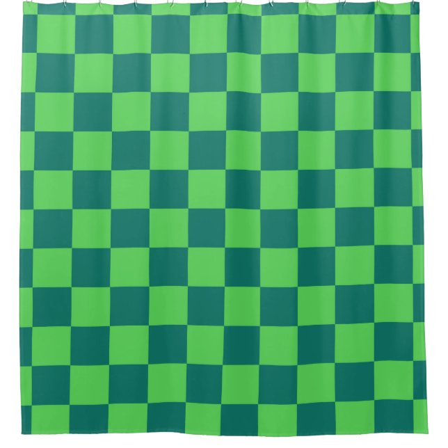 Cortina Para Box Padrão de Gingham Verde Azul (Frente)