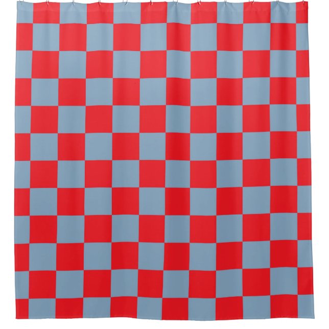 Cortina Para Box Padrão de Gingham Verificado com Azul Vermelho (Frente)