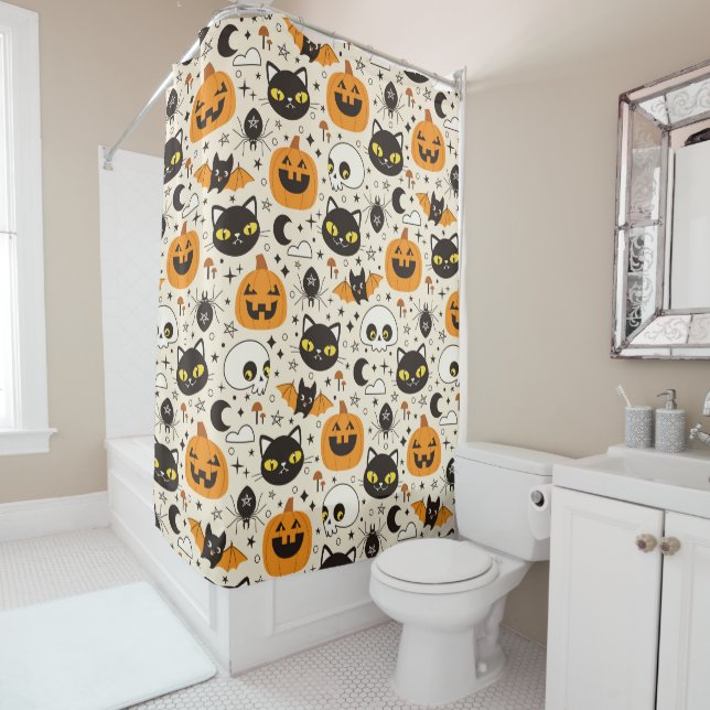 Cortina Para Box Padrão de Halloween Retro Bonito (In Situ)