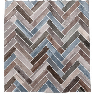 Cortina Para Box Padrão de Herringbone em Cinza azul marrom