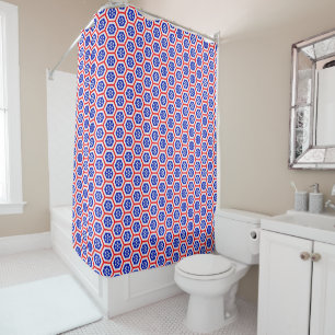 Cortina Para Box Padrão de hexágonos branco-vermelho e azul