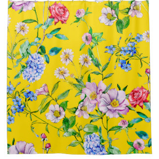 Cortina Para Box Padrão de ilustração da aquarela do jardim da flor