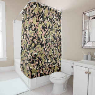 Cortina Para Box Padrão de Impressão Camuflagem Dourado Rosa Verde