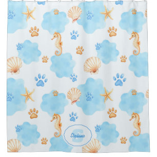Cortina Para Box Padrão de impressão de pata inspirado no oceano co