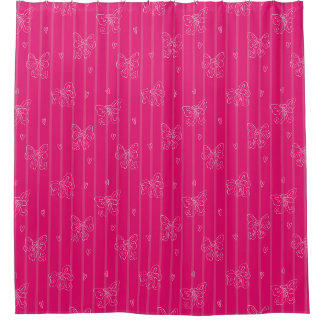 Cortina Para Box Padrão de Laço Rosa – Fita e Coração Fofo e Femini