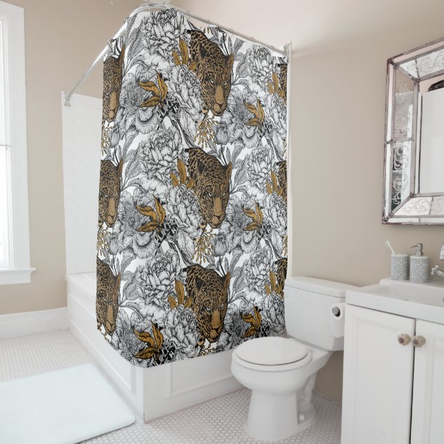 Cortina Para Box Padrão de leopardo e peônias (In Situ)