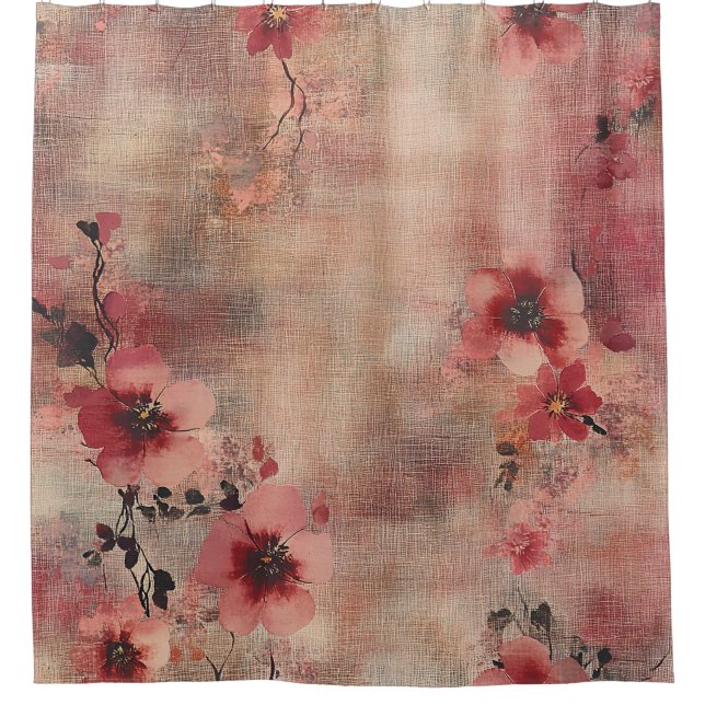 Cortina Para Box Padrão de Linho Floral Rosa Rustico (6) (Frente)