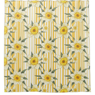 Cortina Para Box Padrão de Listra Floral de Narciso Amarelo Ensolar