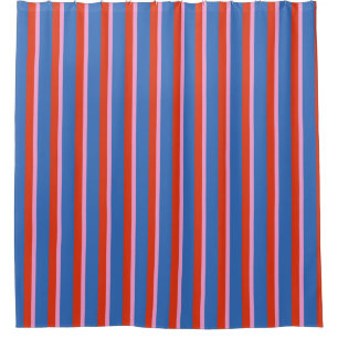 Cortina Para Box Padrão de Listra Retro Rosa Vermelho Azul Brilhant