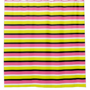 Cortina Para Box Padrão de listras cor-de-rosa amarela