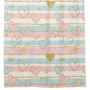 Cortina Para Box Padrão de Listras Coração Pastel com Brilho (7)