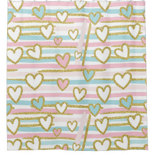 Cortina Para Box Padrão de Listras Coração Pastel com Brilho (9)