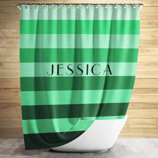 Cortina Para Box Padrão de Listras Verdes Nome Personalizado