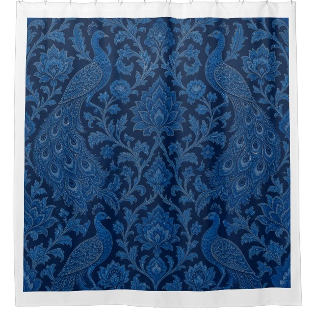 Cortina Para Box Padrão de Luxo Persa Azul Pavão Profundo  (Frente)