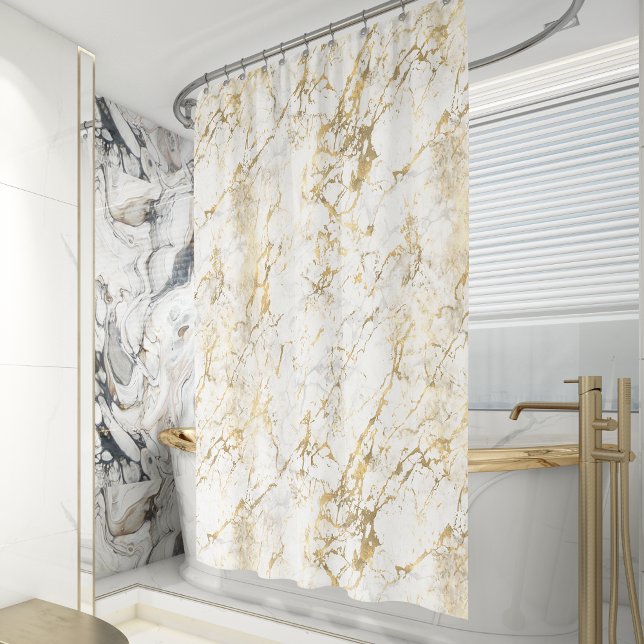 Cortina Para Box Padrão de mármore branco dourado elegante (Criador carregado)