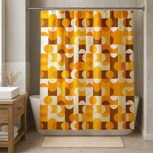 Cortina Para Box Padrão de meio círculo amarelo alaranjado castanho
