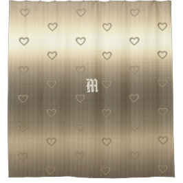 Cortina Para Box Padrão de Monograma do Dourado Beige Hearts