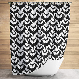 Cortina Para Box Padrão de Morcegos Góticos Preto e Branco Elegante