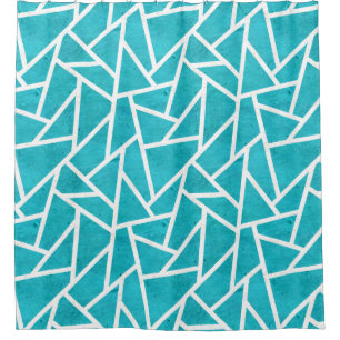 Cortina Para Box Padrão de mosaico azul-esverdeado e branco