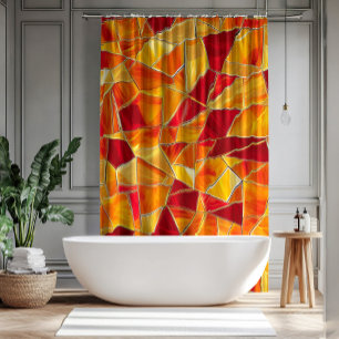 Cortina Para Box Padrão de mosaico de vidro colorido laranja e dour