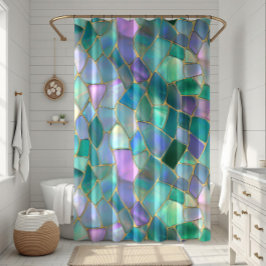 Cortina Para Box Padrão de mosaico de vitral em cores pastéis