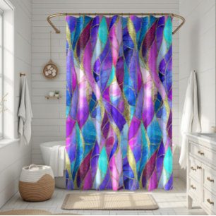 Cortina Para Box Padrão de mosaico de vitral roxo e azul