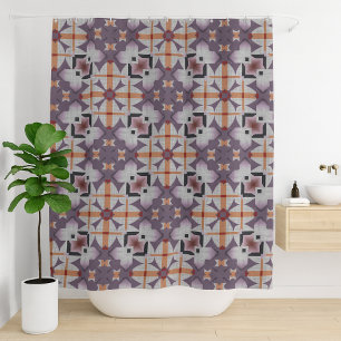 Cortina Para Box Padrão de Mosaico Tribal Púrpura Laranja