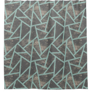 Cortina Para Box Padrão de mosaico verde-claro e cinza